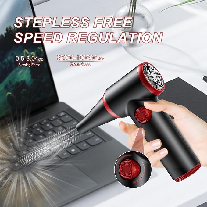 ATEngeus Compressed Air Duster, Stepless Speed Electric Air Duster, 100500RPM