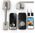 Smart Front Door Lock Sets: 2K HD Camera Lock with Doorbell Kits, Hornbill Fingerprint Keyless Entry Door Lock with Handles, WiFi Deadbolt (only 2.4G) for Remote Control, Auto Lock,Satin Nickel