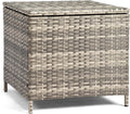 VINGLI 27 Gallon Outdoor Deck Box, Wicker Outdoor Storage Box with Lid, Small Storage Bin Container for Outside and Patio, Patio Rattan Side Table for Yard Porch (Grey, Square)