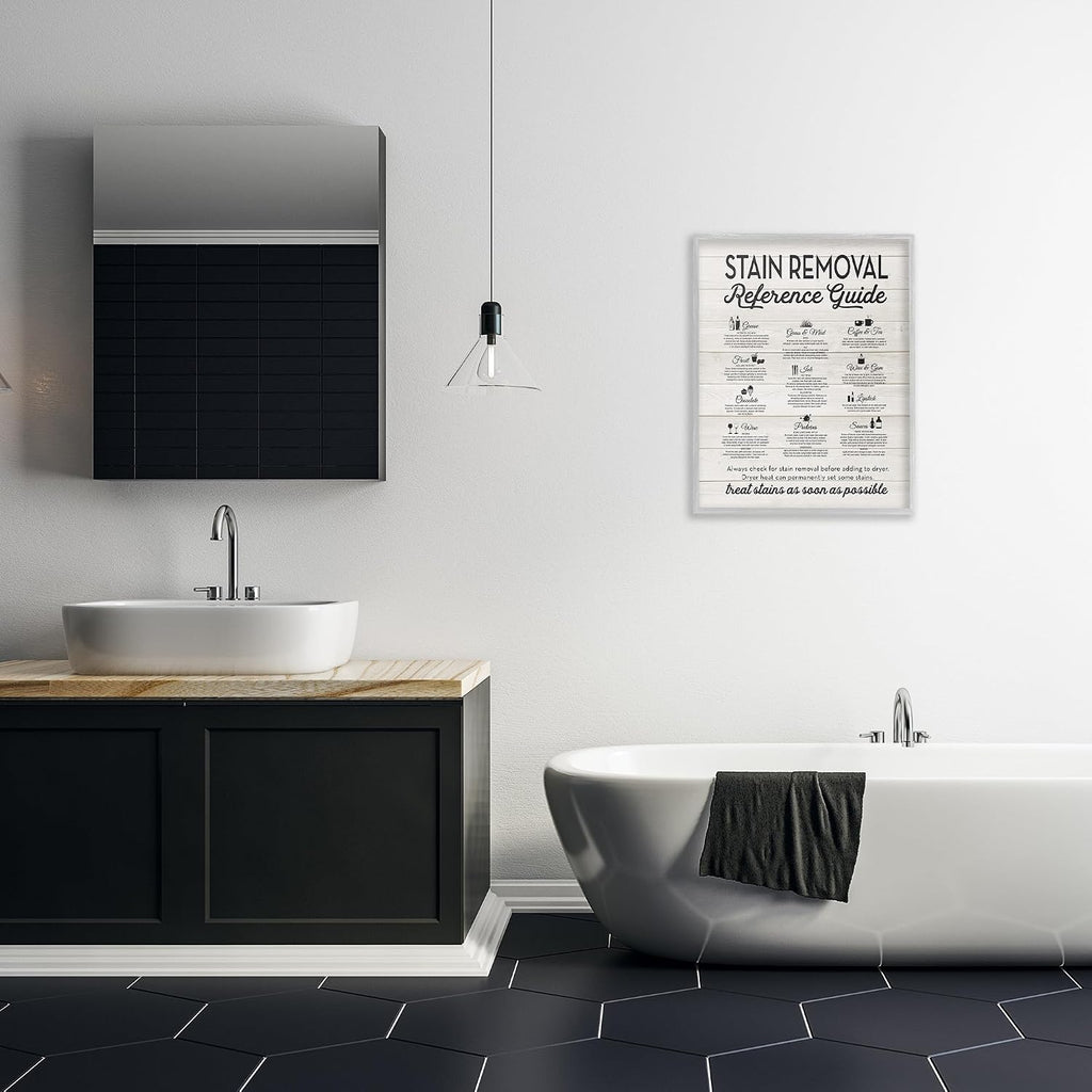 'Stain Removal Reference Guide'| Framed Giclee Art | Stupell Industries | Gray, 24 x 30 Inches, Easy to Hang and Sturdy, Made in USA, by Lettered and Lined