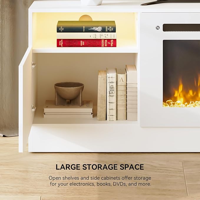 YISUFO 70" TV Stand with 36" Electric Fireplace, Large Modern Media