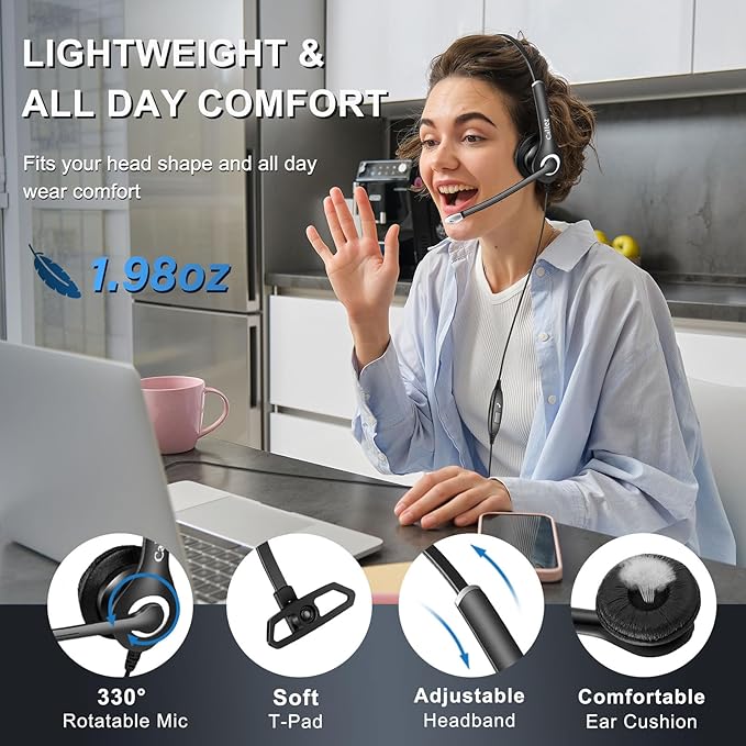 Callez Wired Computer Headset, 3.5mm/USB-C Headset
