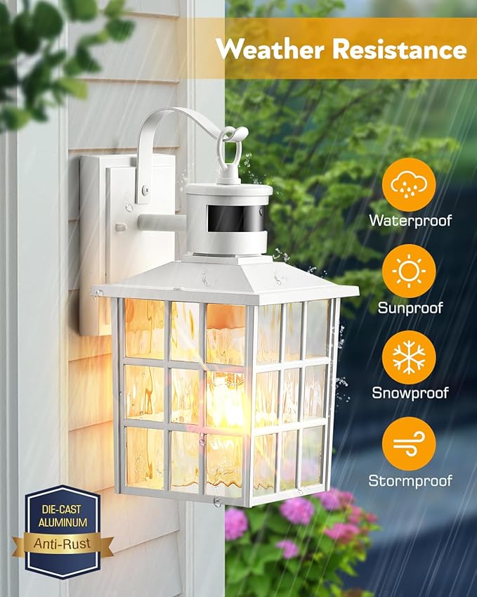VIANIS White Motion Sensor Exterior Wall Lantern, 2 Pack Dusk to Dawn Outdoor