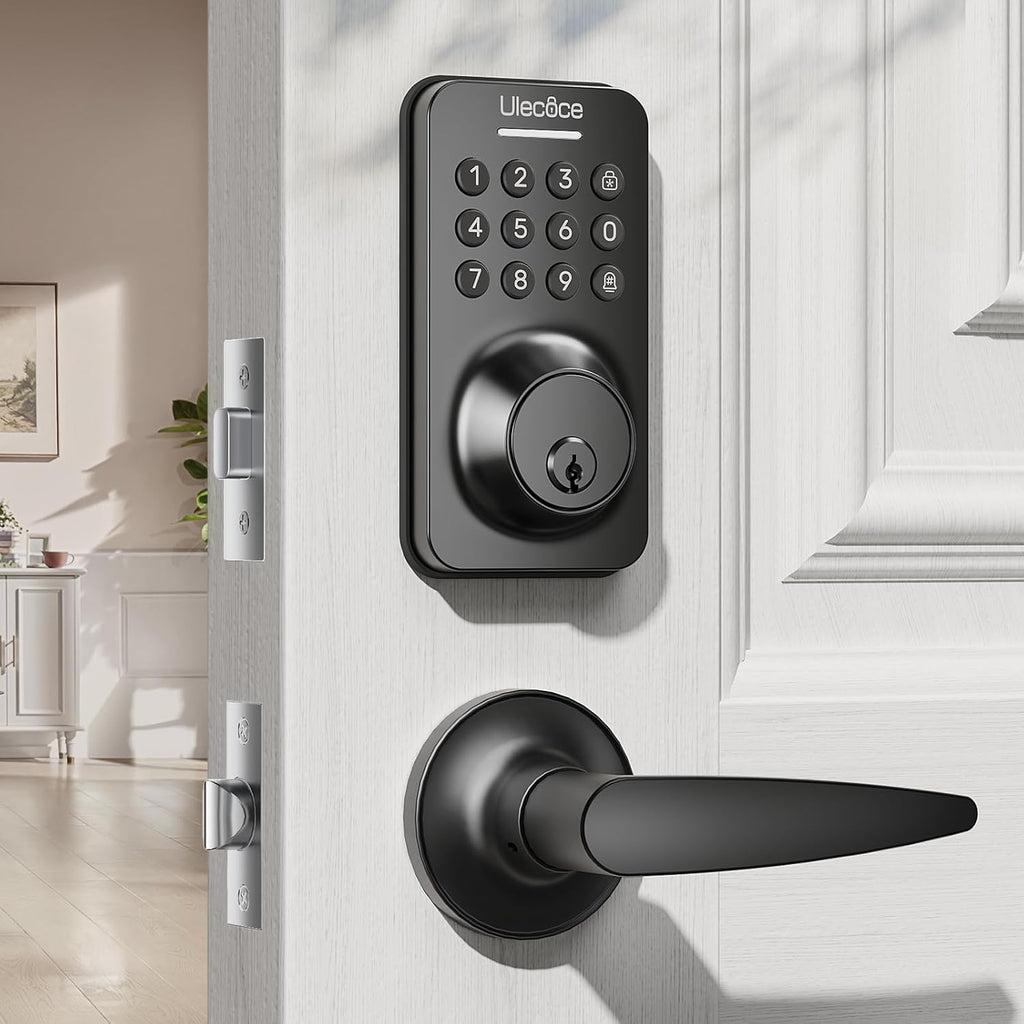 Ulecoce U18L Keyless Entry Door Lock with Handle Set, Matte Black