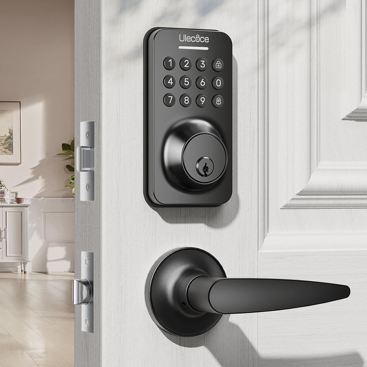Ulecoce U18L Keyless Entry Door Lock with Handle Set, Matte Black