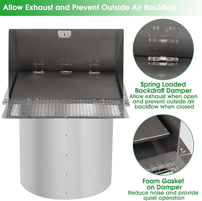 10 Inch Wall Vent Exhaust Vent Cover, Hooded Wall Vent