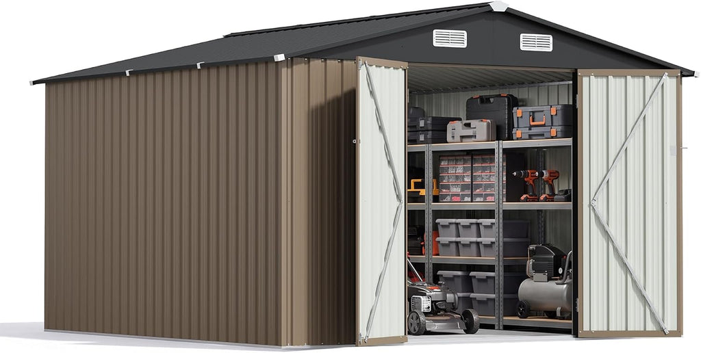 patiowell 10x10 ft storage shed, outdoor metal sheds, package contents