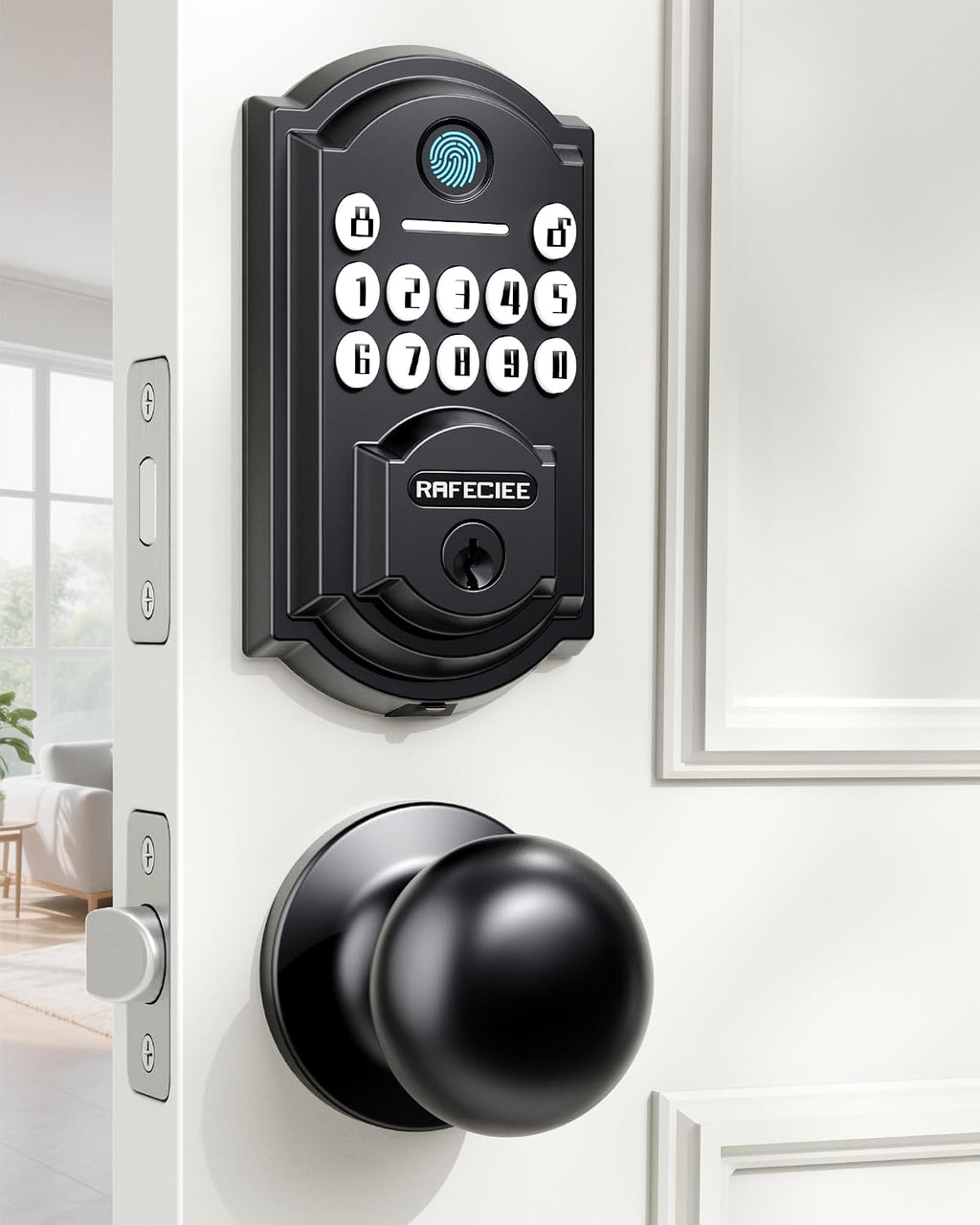 Keyless Entry Door Lock Deadbolt with Handle Set, Front Door Lock Set Keyless Entry, Digital Door Lock with Keypad Set & Fingerprint, Matte Black – Keypad Deadbolt and Door Knob Set
