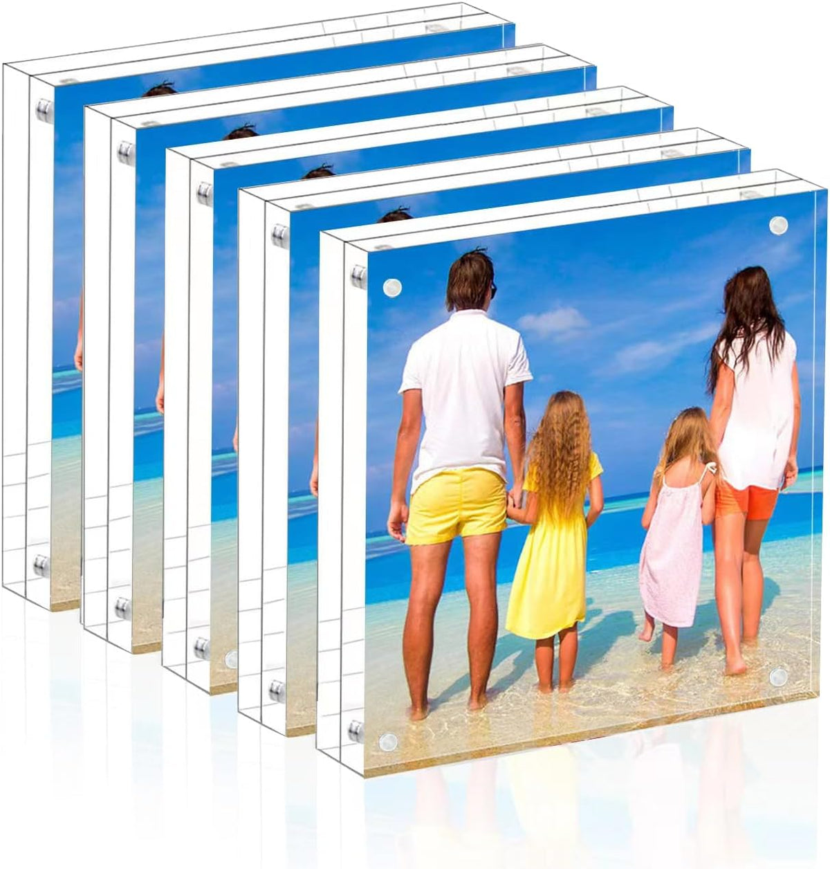 Meetu Acrylic 4x4 Picture Frame Clear Two Sided Desk Photo Frame Magnetic Frame (5 Pack)
