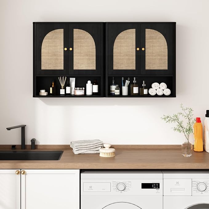 RUSTOWN Rattan Bathroom Wall Cabinet, Over The Toilet Storage Cabinets