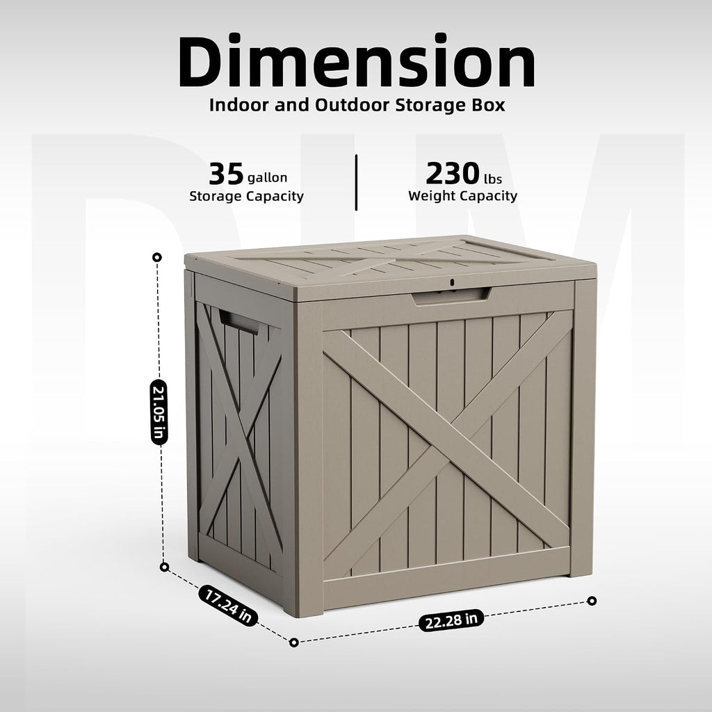 rojik 36 gallon deck box outdoor, waterproof outdoor on a desk or shelf