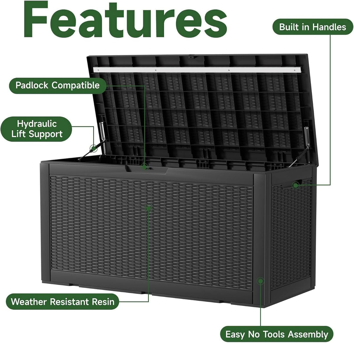 rojik 150 gallon waterproof outdoor deck storage box shown in use