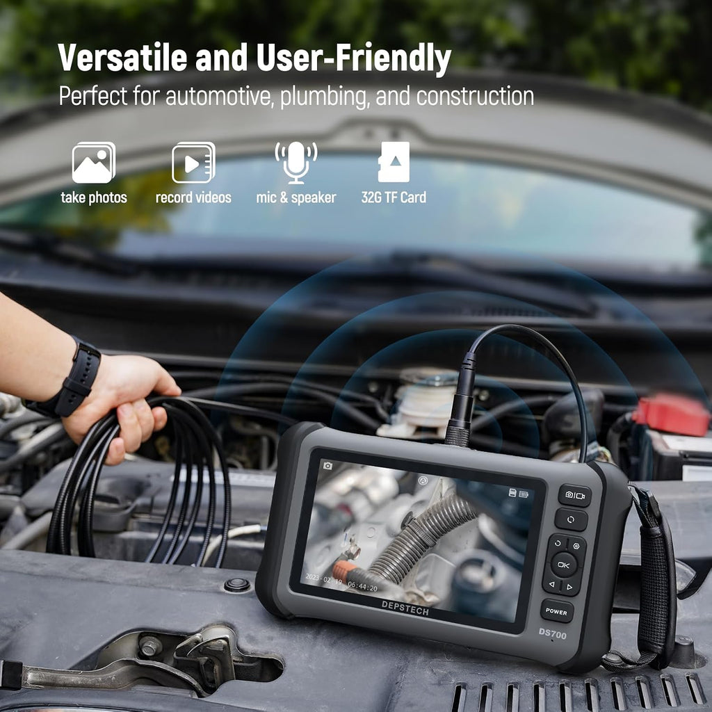 depstech 7" ips screen borescope camera with light, side view