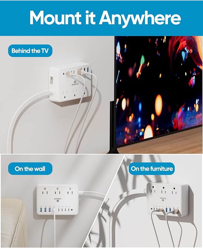 Kakyanill 100W Charging Station, 6 AC Outlets 8 USB Power Strip