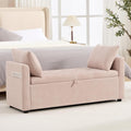 51" End of Bed Storage Bench, Upholstered Chenille Storage Ottoman for Bedroom, Living Room, Entryway, with Arms and 2 Pillows(Pink)