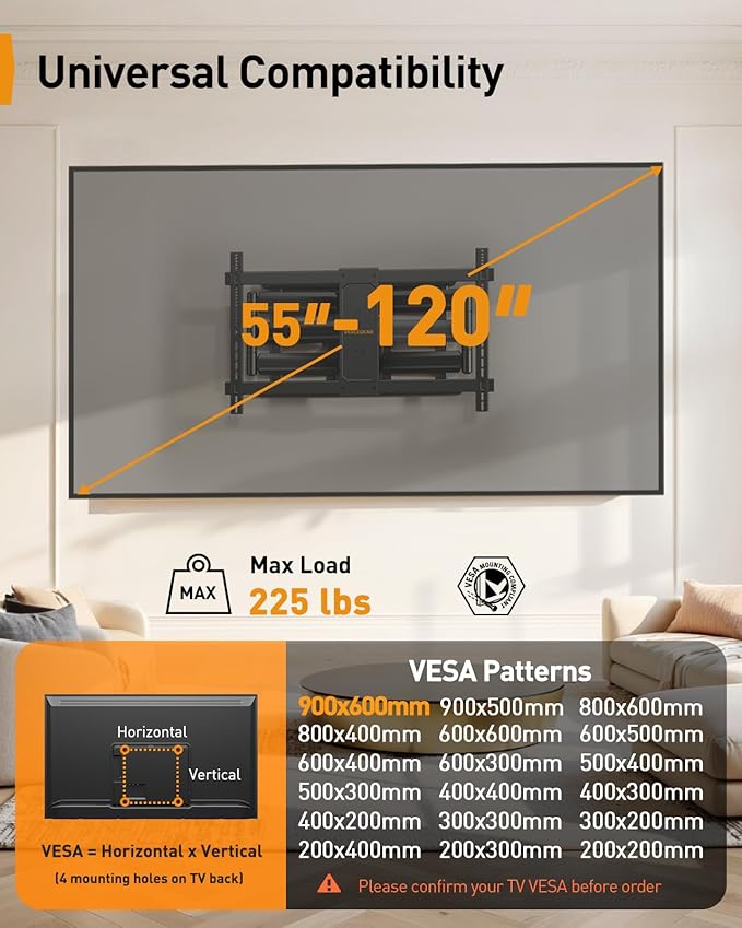 Perlegear Long Arm Full Motion TV Wall Mount