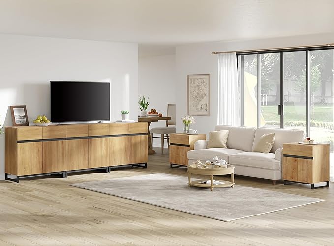 WAMPAT Modern TV Stand for TVs up to 110 inch, 3 in 1 Wood Entertainment Center