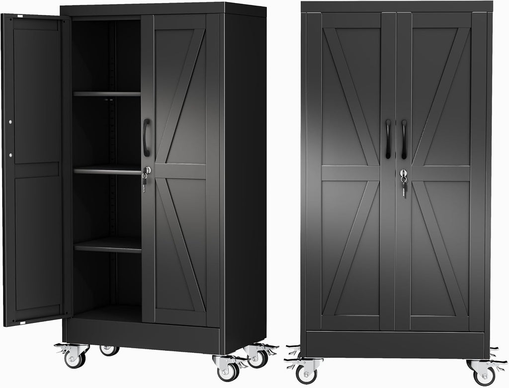 ckzbx metal garage storage cabinet with locking doors shown in use