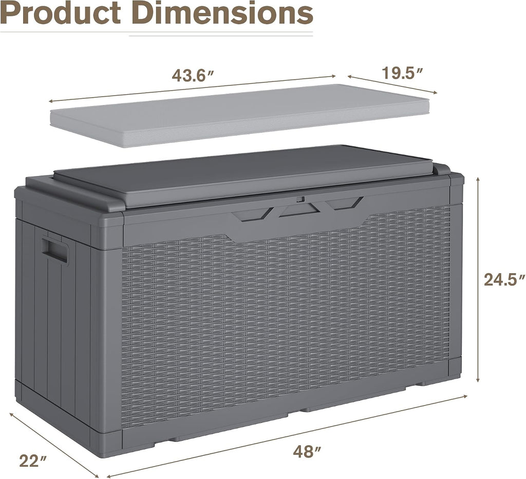 jummico 100 gallon with cushion deck box, waterproof, side view