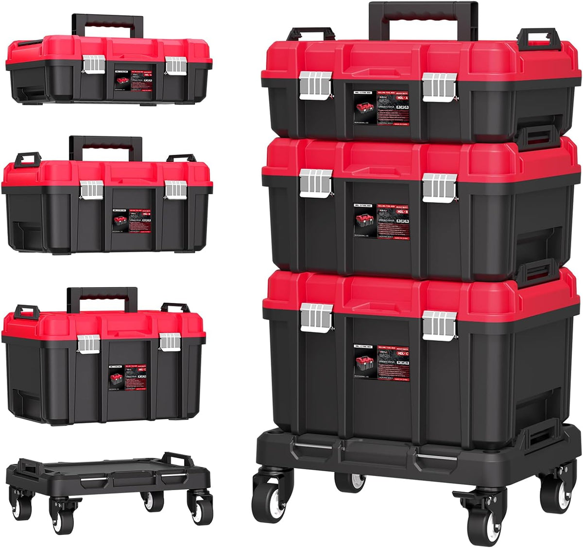 3-in-1 Stackable Rolling Tool Box with Wheels, Modular Tool Organizer