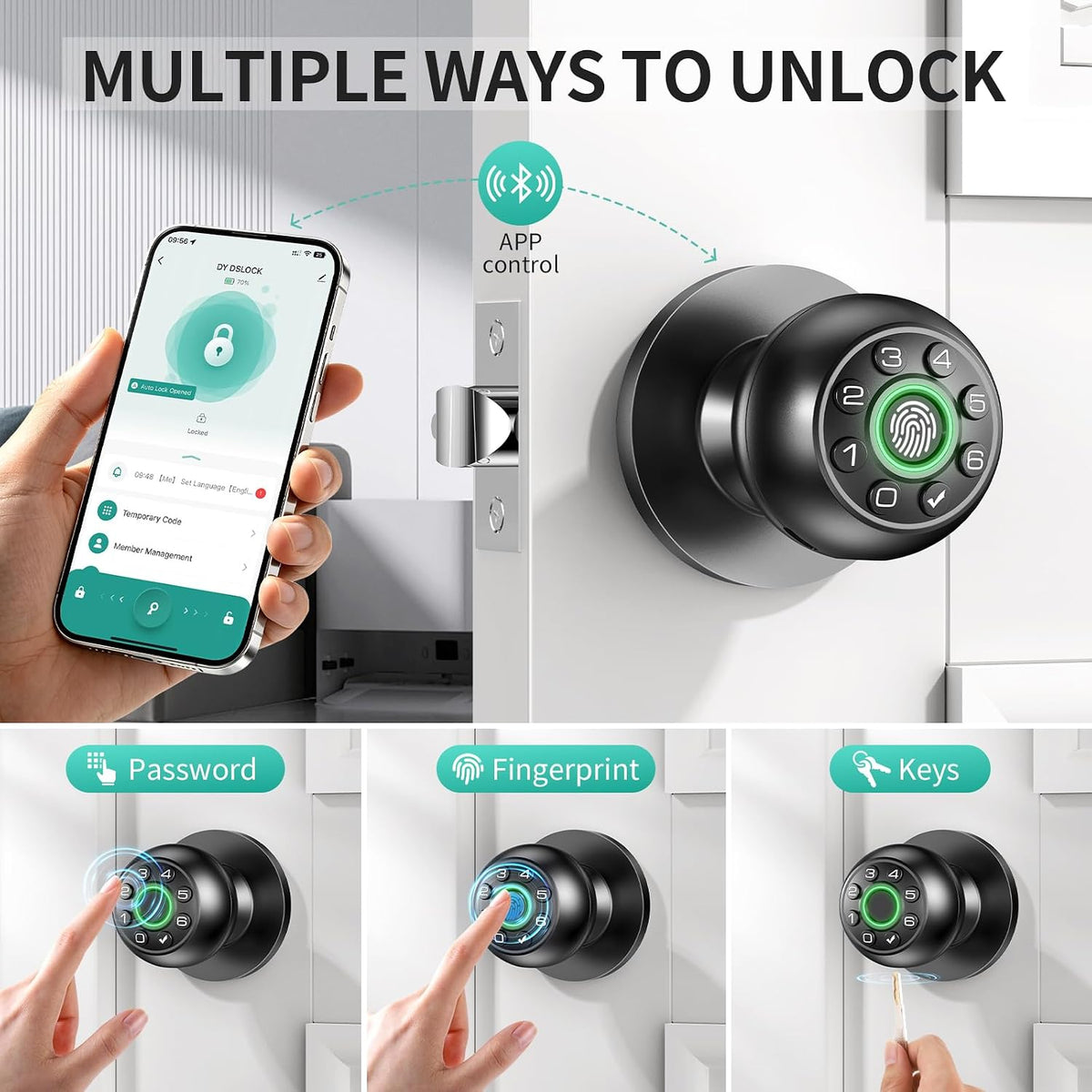 fingerprint door lock biometric keypad smart door knob shown in use