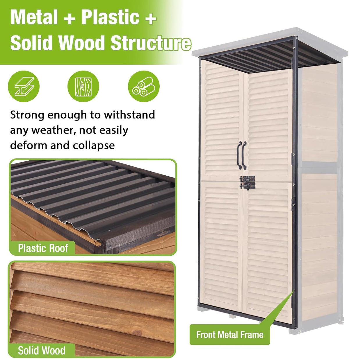 gutinneen outdoor storage cabinet upgraded with metal frame, close-up detail