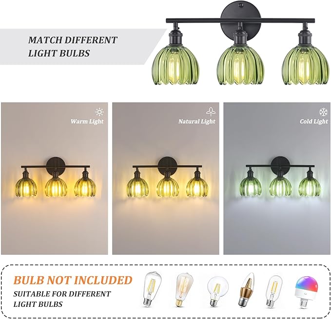 Shenmoyl Bathroom Light Fixtures, 3-Light Black Vanity Wall Light Over Mirror