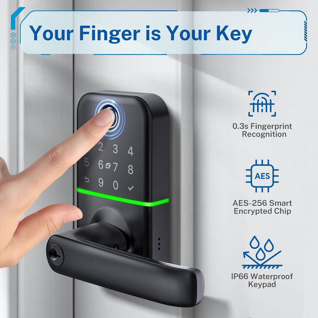 keypad smart door lock with handle: kucacci keyless, close-up detail