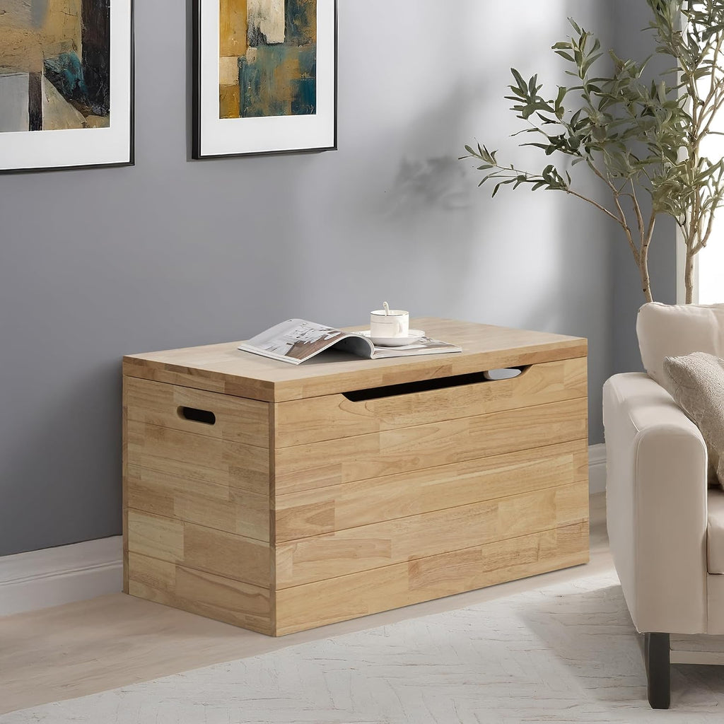 ehemco solid hardwood storage trunk, natural, 35.5x18.63x19.5, close-up detail