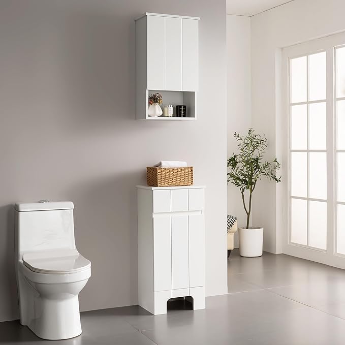 Bathroom Wall Cabinet with Single Door, Soft-Close Hinges, 15x27 inch Wooden