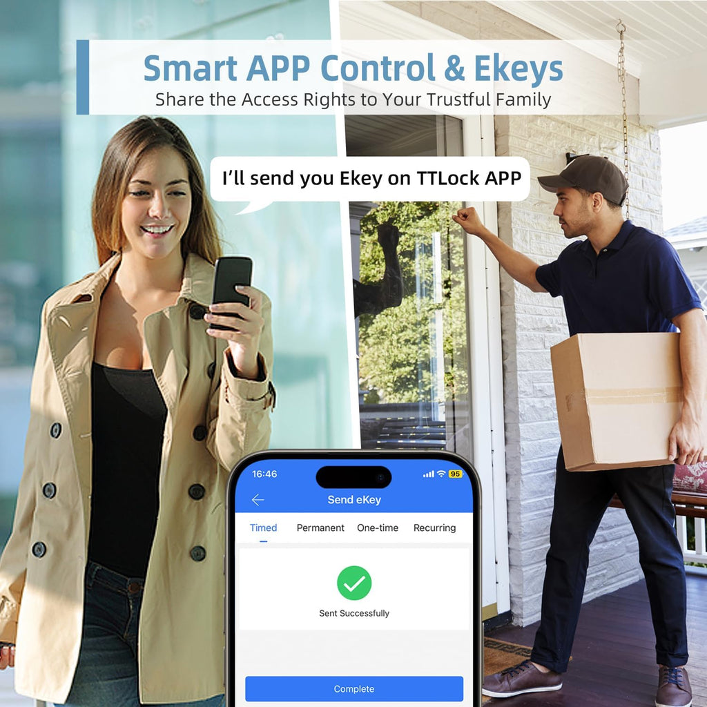 smart lock with handle set, biometric fingerprint keyless, close-up detail