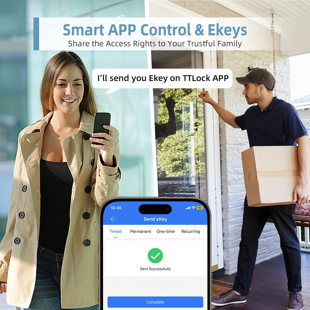 smart lock with handle set, biometric fingerprint keyless, close-up detail
