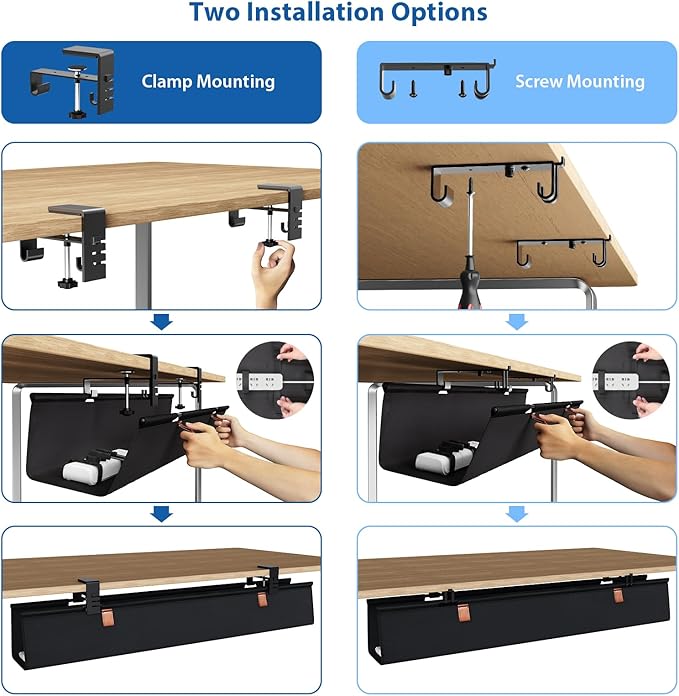 Zilink No Drill Under Desk Cable Management Tray 40" Cord Organizer