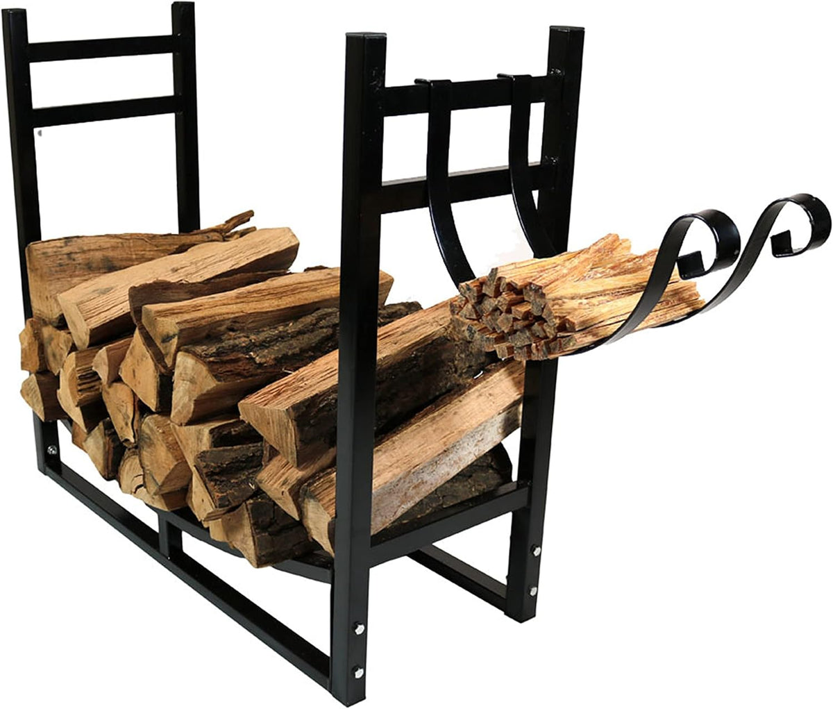 Sunnydaze 33" Indoor Firewood Rack with Kindling Log Holder - Heavy-Duty Outdoor Wood Storage for the Fire Pit or Fireplace - Black