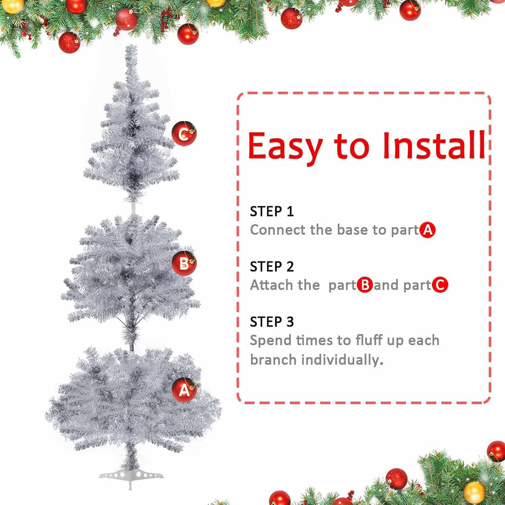 Silver Christmas Tree, 6ft Artificial Tinsel Christmas Tree for Home Decorations，550 Branch Tips Premium Hinged Holiday Xmas Tree for Halloween Decor