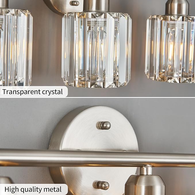 FDPBY Modern 3 Light Crystal Vanity Light, Brushed Nickel Vertical Bathroom