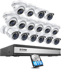 ZOSI 16CH 4K PoE Security System, 16pcs 5MP Bullet Dome Metal Cam, 4TB HDD