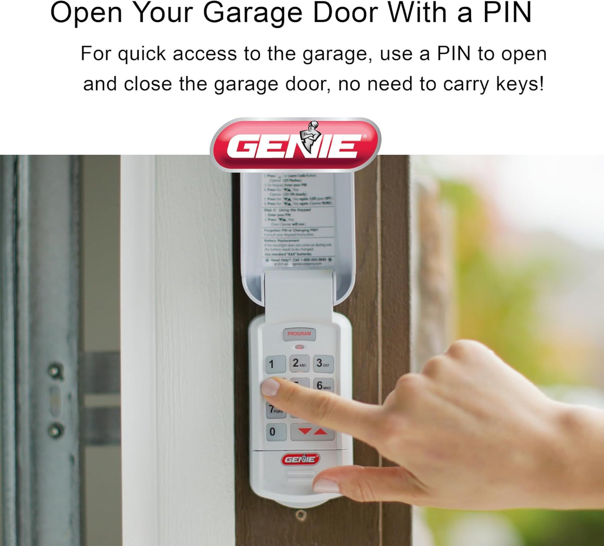 genie garage door opener wireless keyless keypad, front angle view