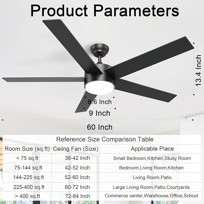 POCHFAN 60 Inch Black Ceiling Fans