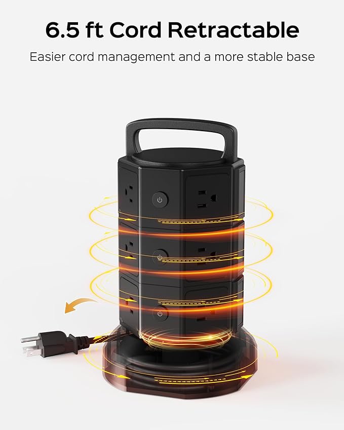Power Strip Tower Surge Protector, JACKYLED 1625W 13A Outlet Surge Electric