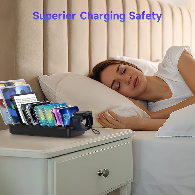 285W Charging Station for Multiple Devices, 10 Ports Fast Multi-Device Charger