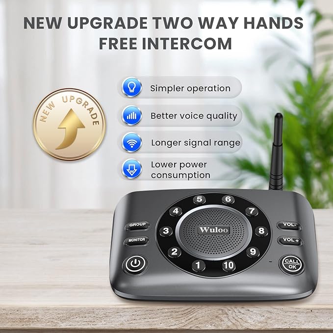 Hands-Free Intercoms Wireless for Home Business, Wuloo Upgrade Two Way Audio