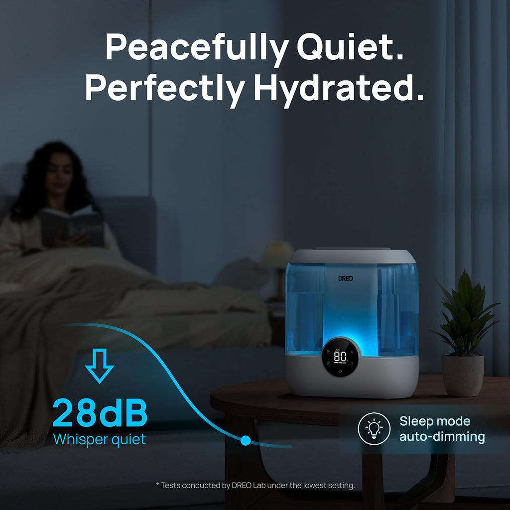 dreo 6l top fill humidifiers for bedroom, 60h, side view