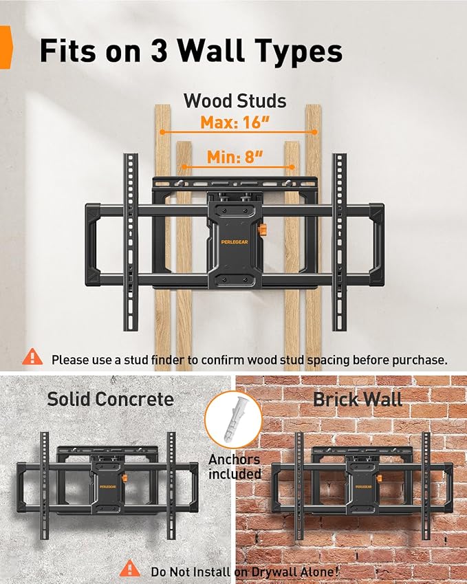Perlegear UL Listed Full Motion TV Wall Mount