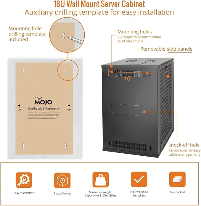 Tecmojo 18U Wall Mount Rack Network Cabinet