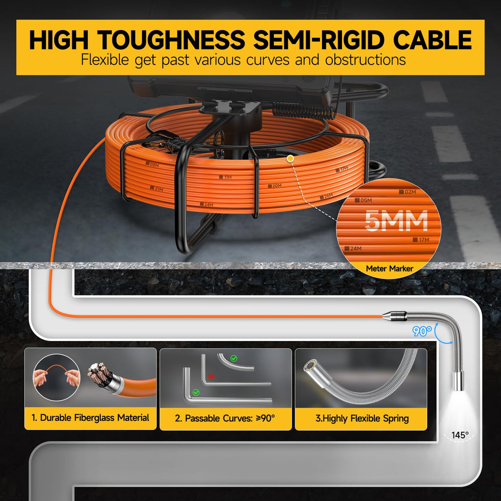 Oiiwak Sewer Camera 100ft, Pipe Inspection Camera with 7" IPS HD Screen