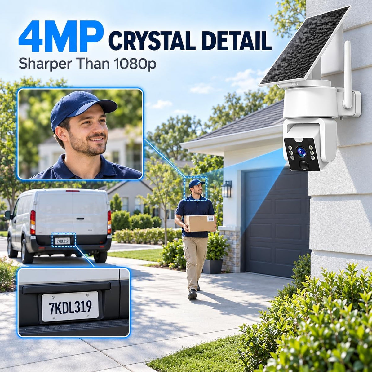 Security Cameras Wireless Outdoor, No Subscription 500GB Local Storage, Solar Powered Cameras For Home Security, PTZ Auto Tracking, 4Cam-Kit, Color Night Vision Home Security Camera System,5G/2.4G