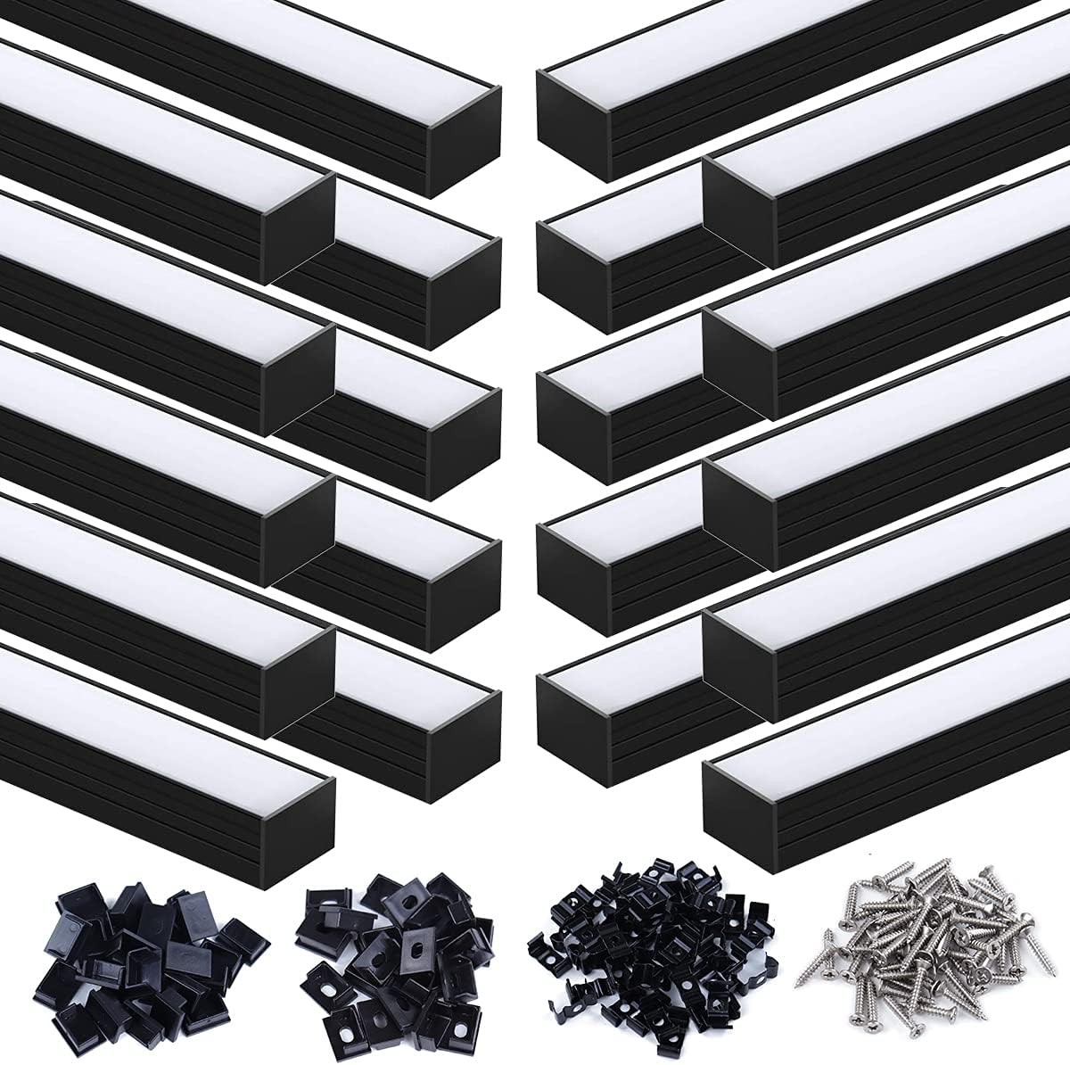 Muzata 20Pack 3.3FT/1M Plus-Size Spotless LED Channel Black LED Strip Diffuser