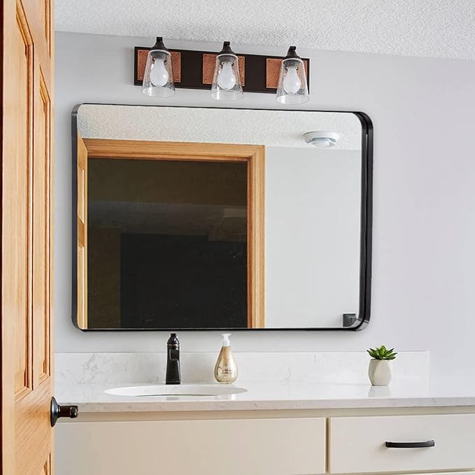 ANDY STAR Wall Mirror for Bathroom, 30x36 Matte Black Bathroom Mirror, Modern