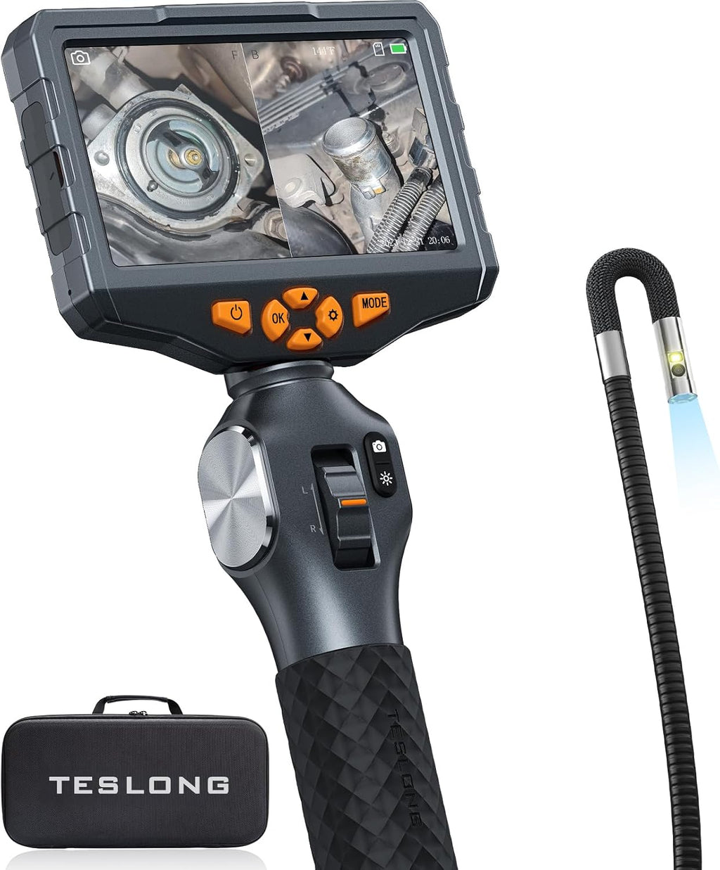 Articulating Borescope with Dual Lens Endoscope, Teslong 5-inch IPS Automotive